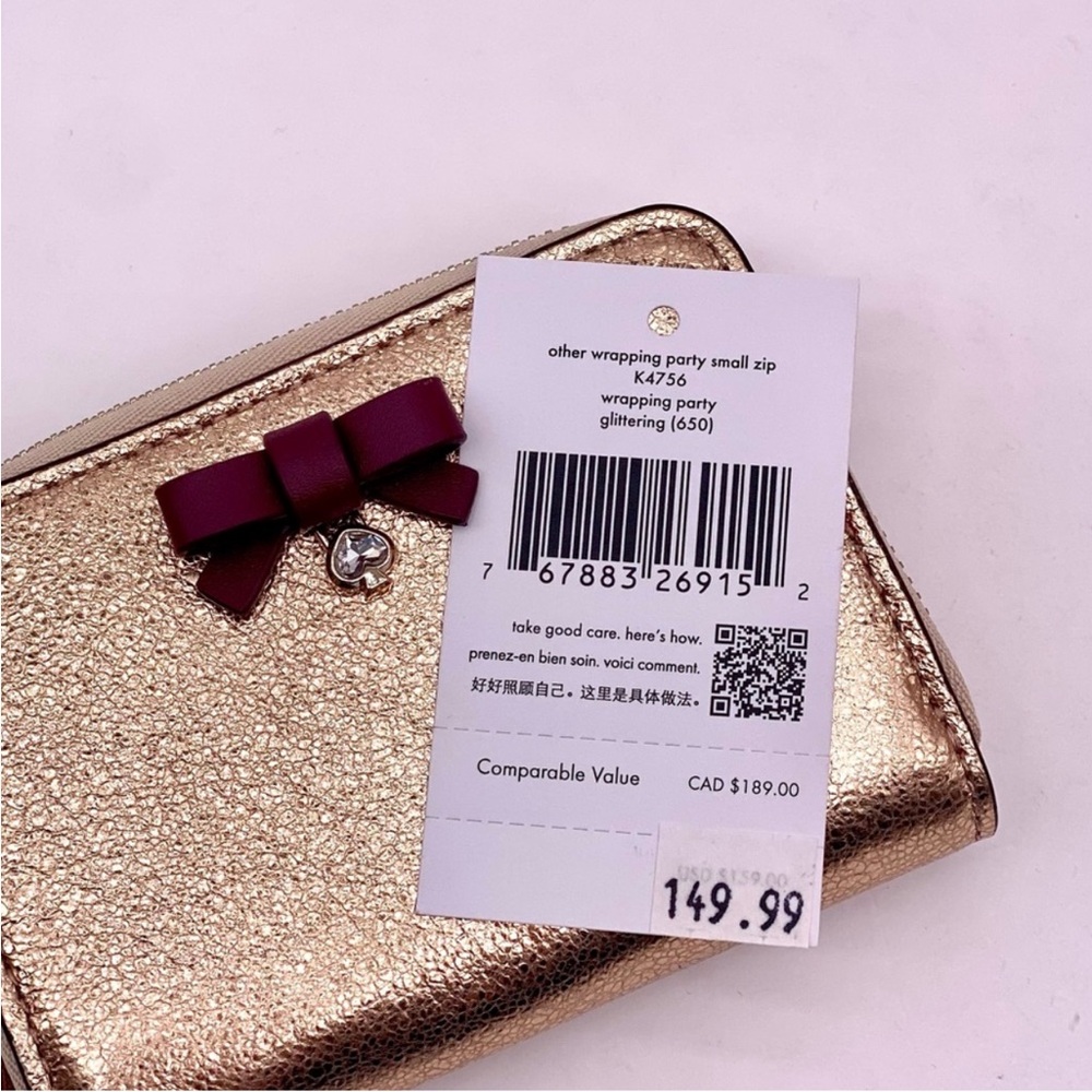 NWT Kate Spade / Wrapping Party - Glittering Rose Gold / Small Zip Card Wallet - Picture 10 of 11